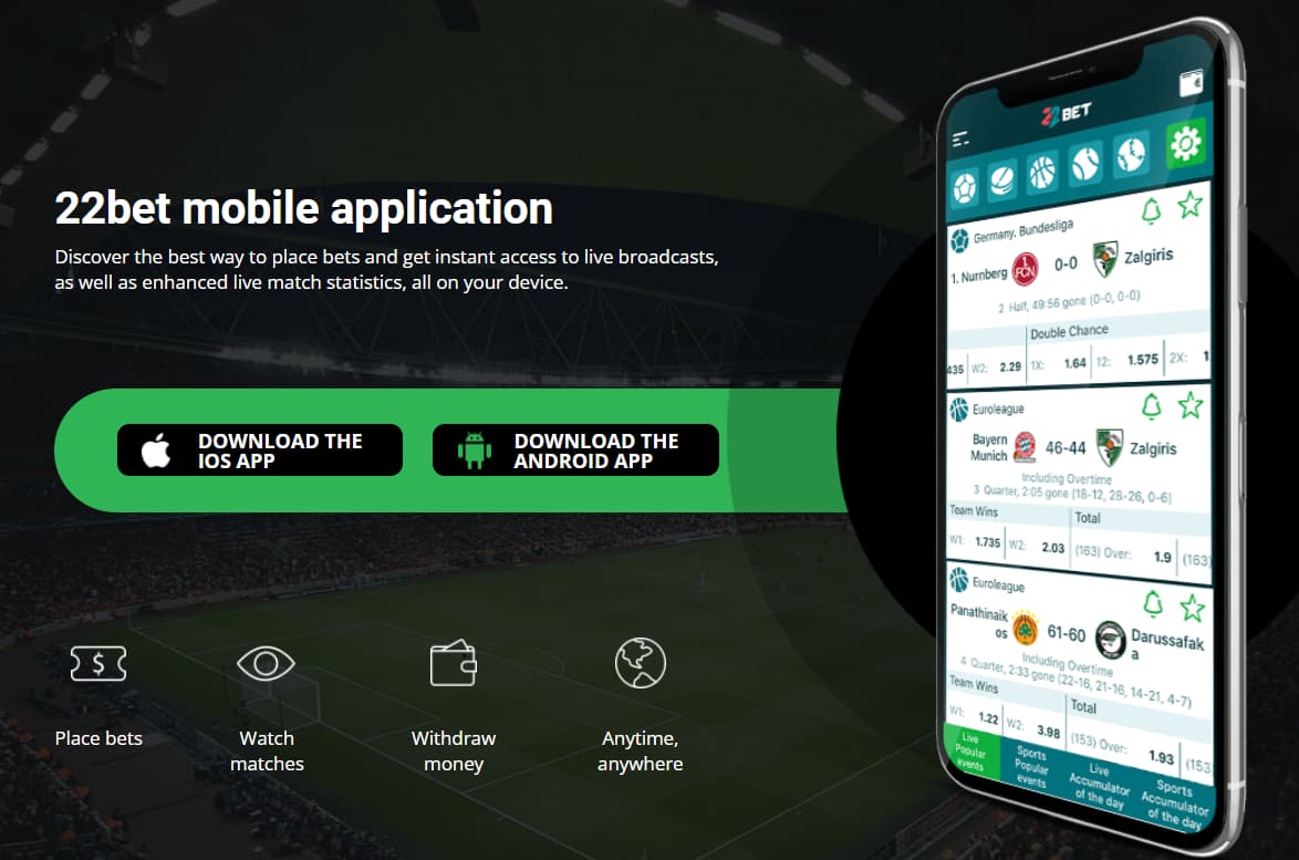 22bet for Android and iOS