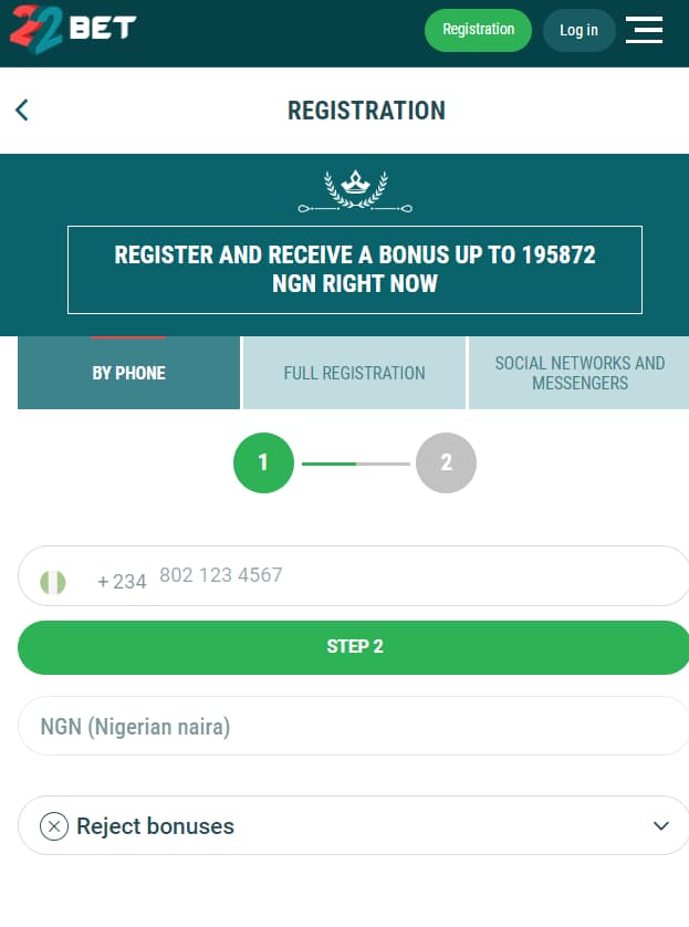 How to register at 22bet