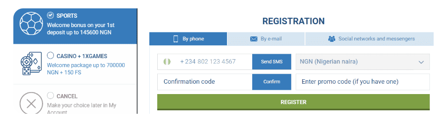 1xbet Nigeria Registration