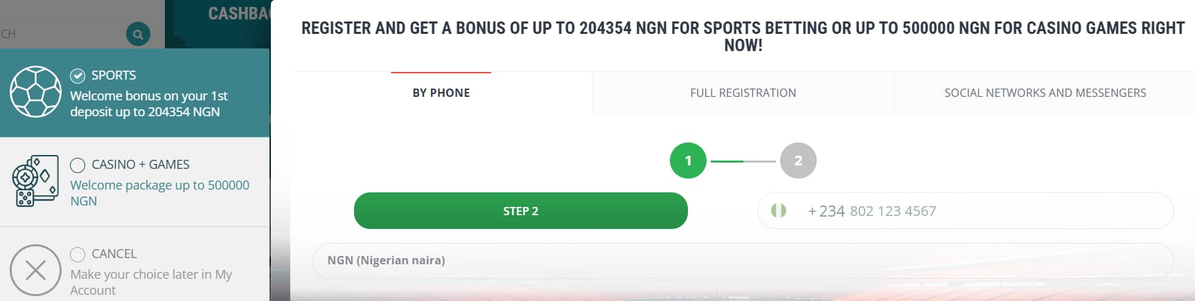 22Bet Phone Registration