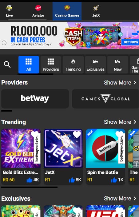 Casino games in Betway