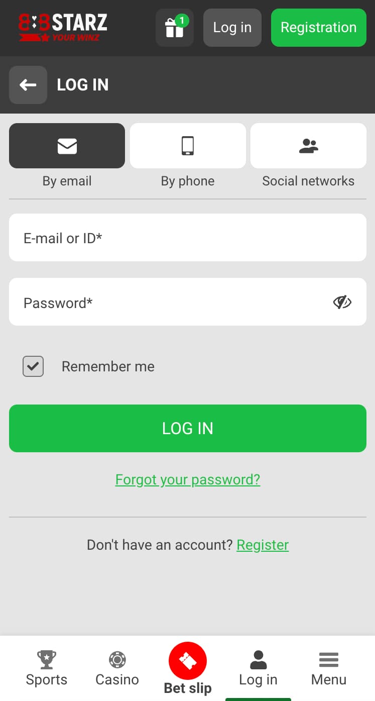 Log in to 888Starz account