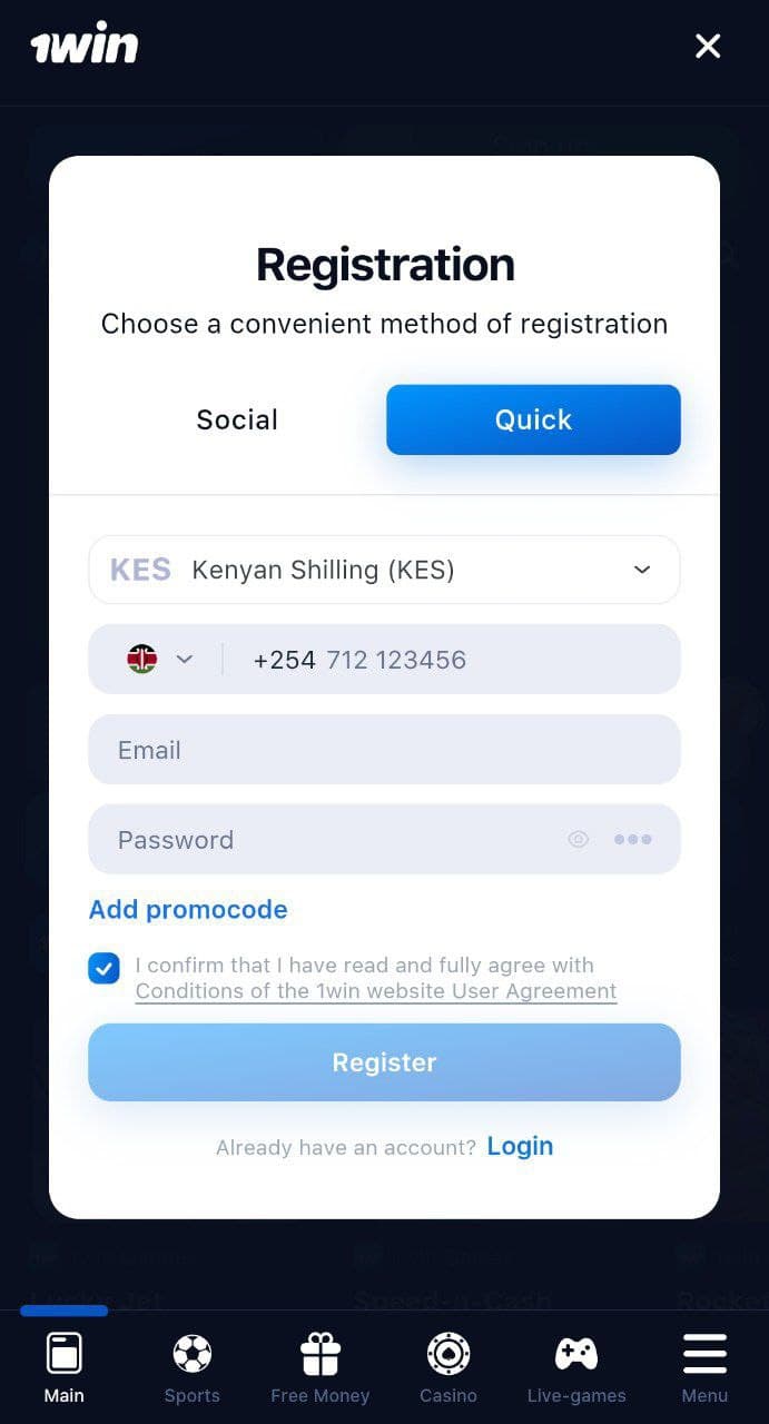 1win app registration