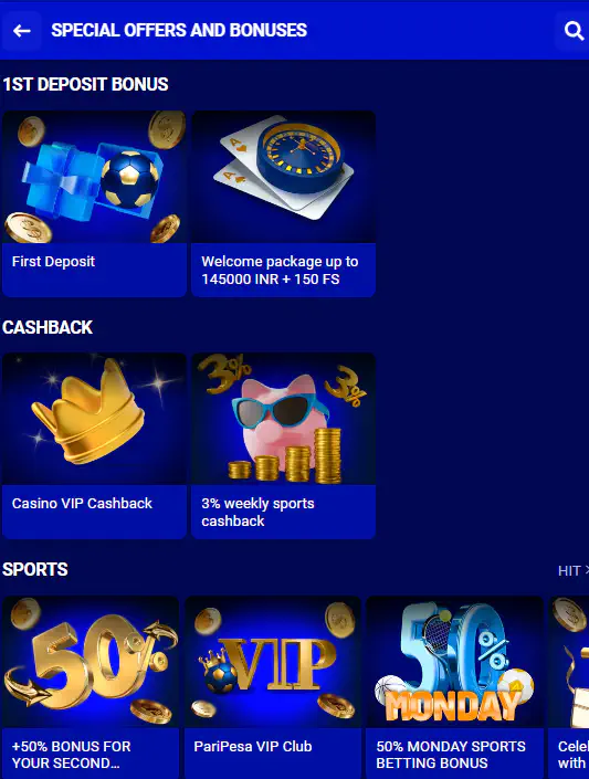 All bonuses in PariPesa