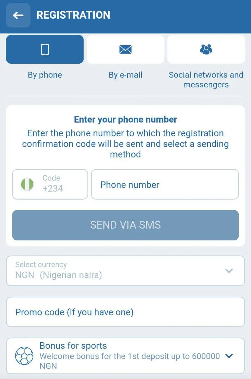 1xbet registration process