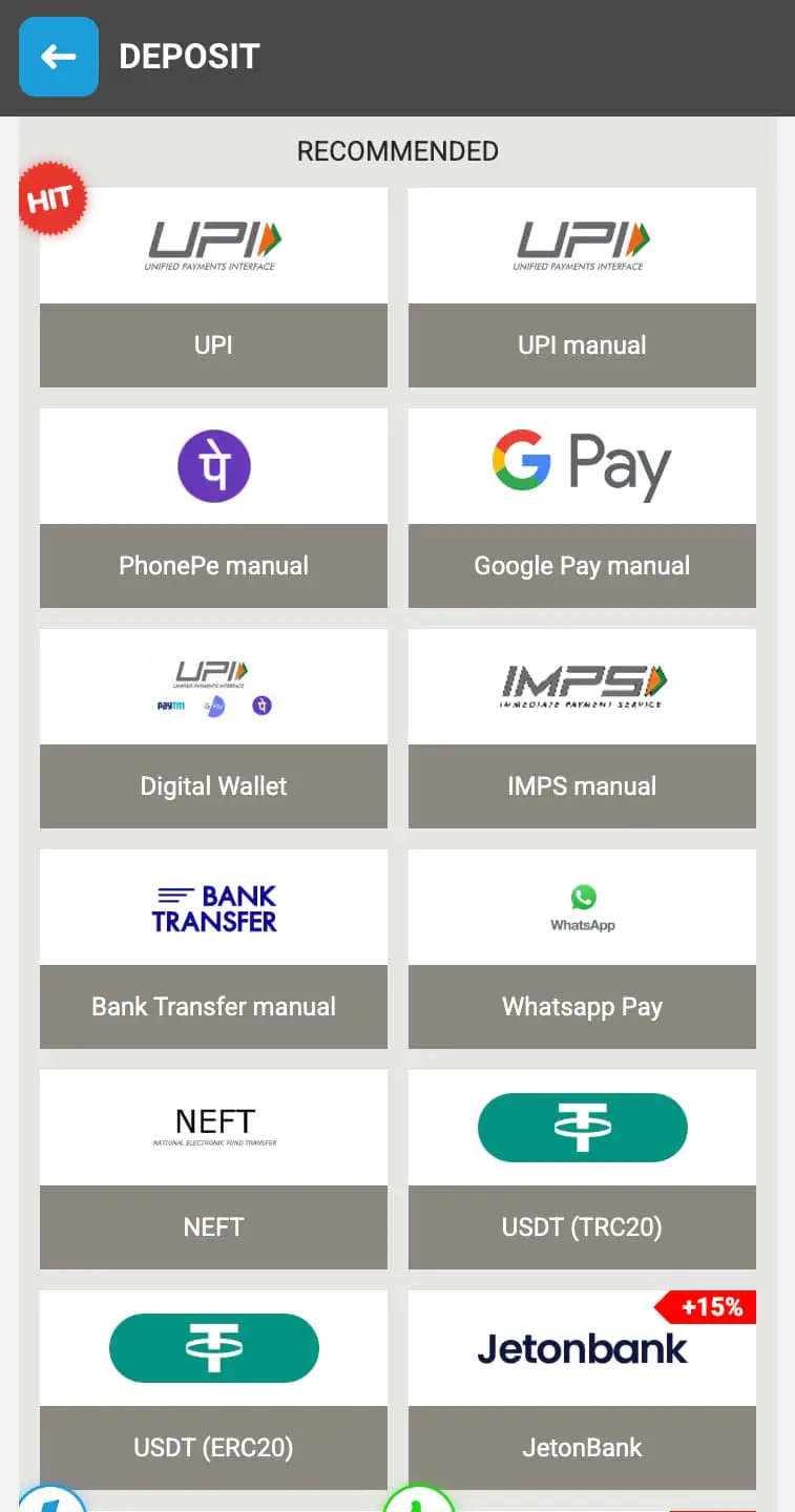 Ways to deposit on Megapari 
