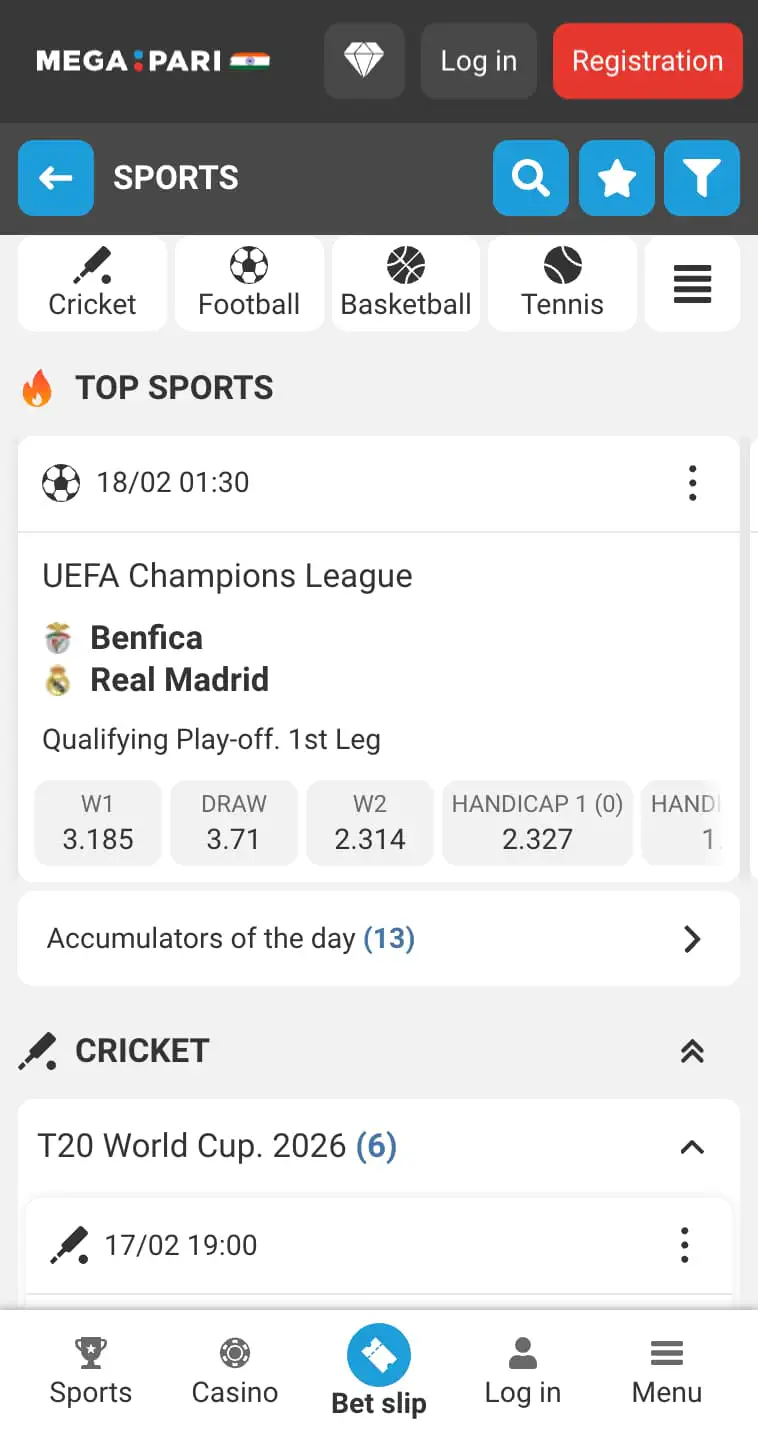 Sports betting on Megapari