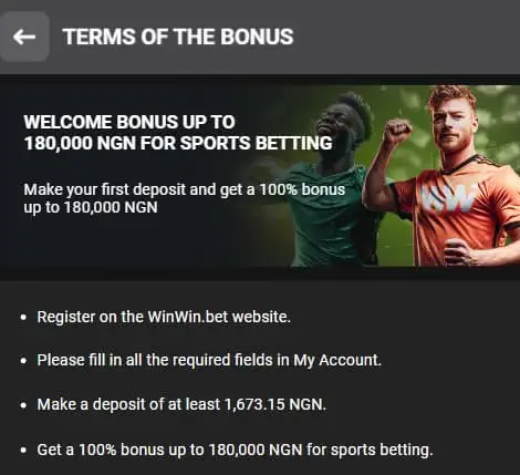 WinWin welco,e bonus on 1st deposit