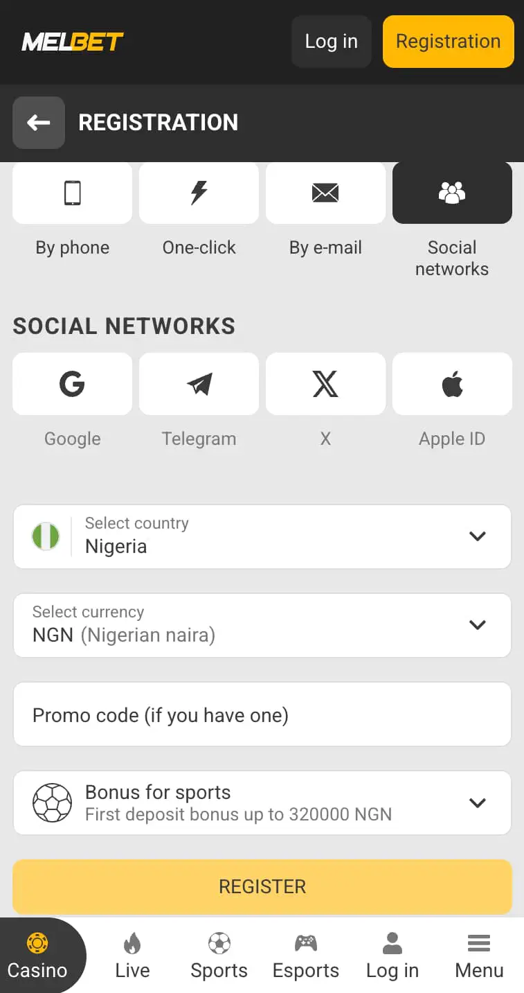 registration on Melbet Nigeria