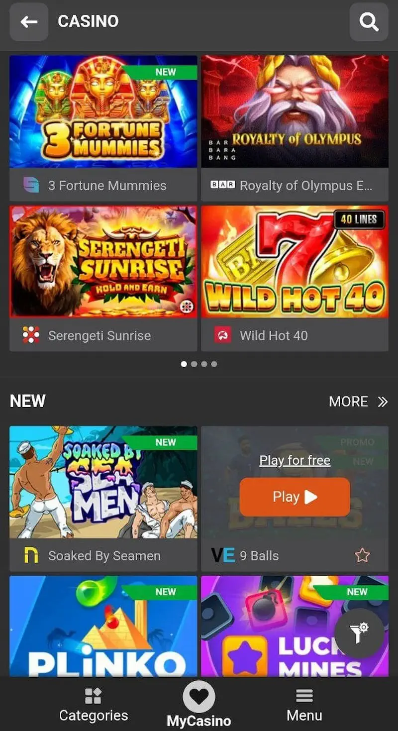 Bizbet casino games