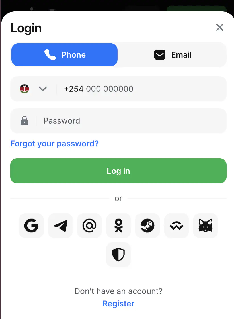1win login form