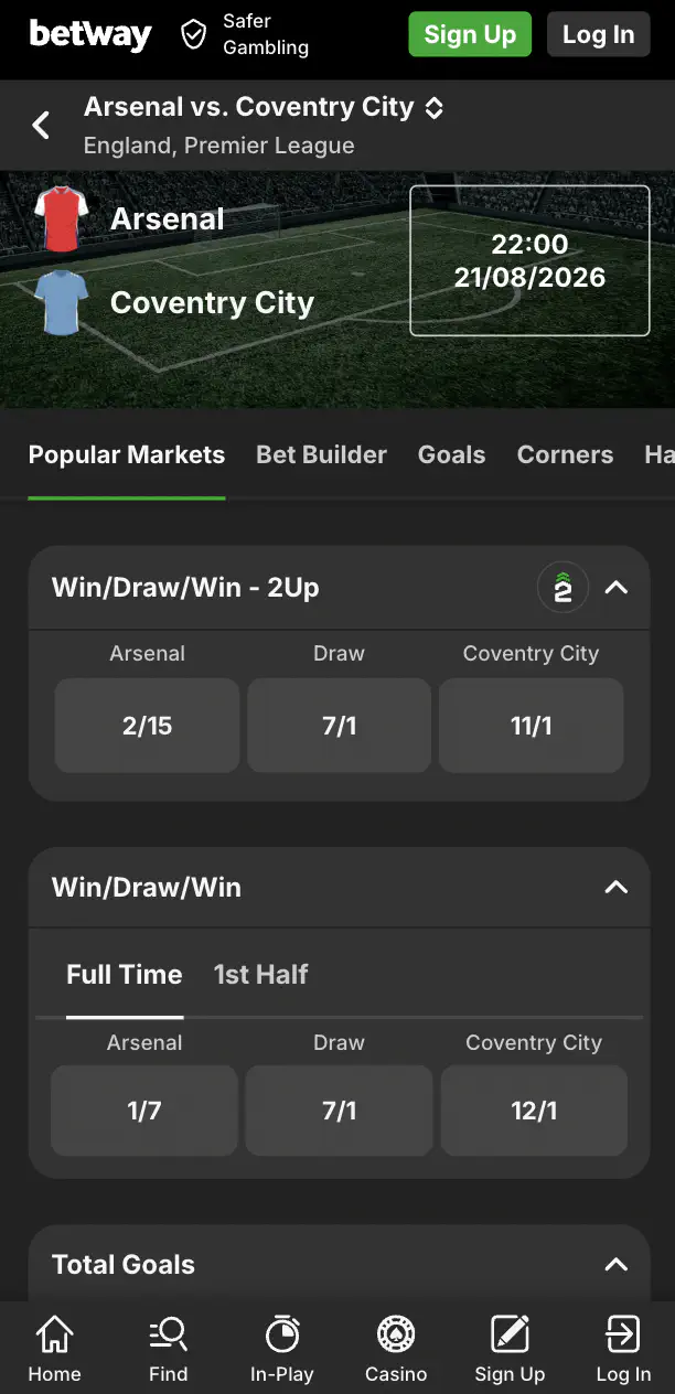 Betway’s betting markets