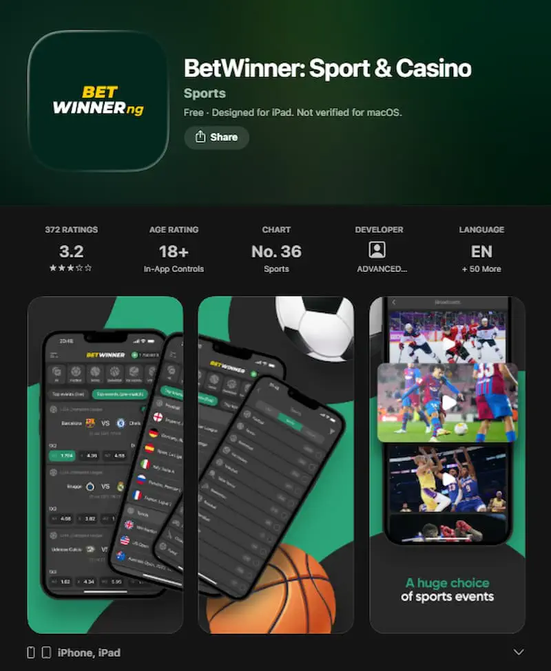 Betwinner in App Store