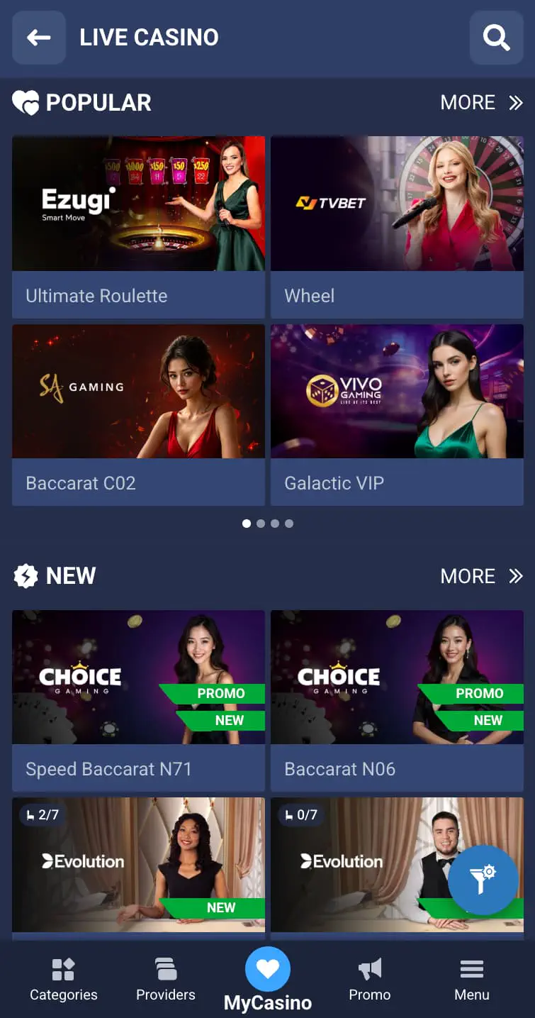 1xBet Live Casino