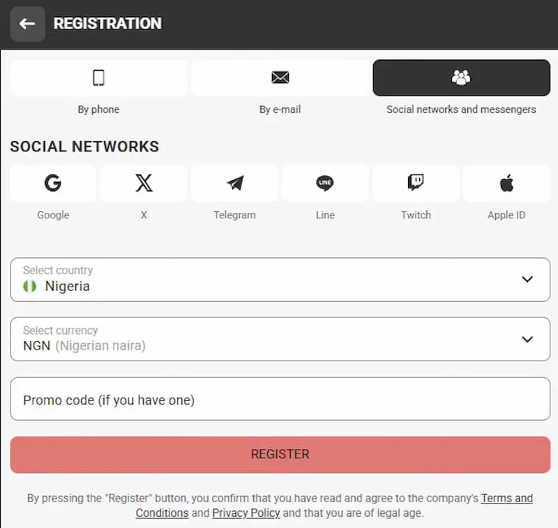 Social networks and messengers registration