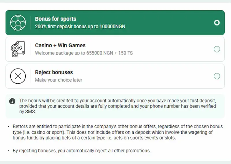Choose your Betwinner bonus