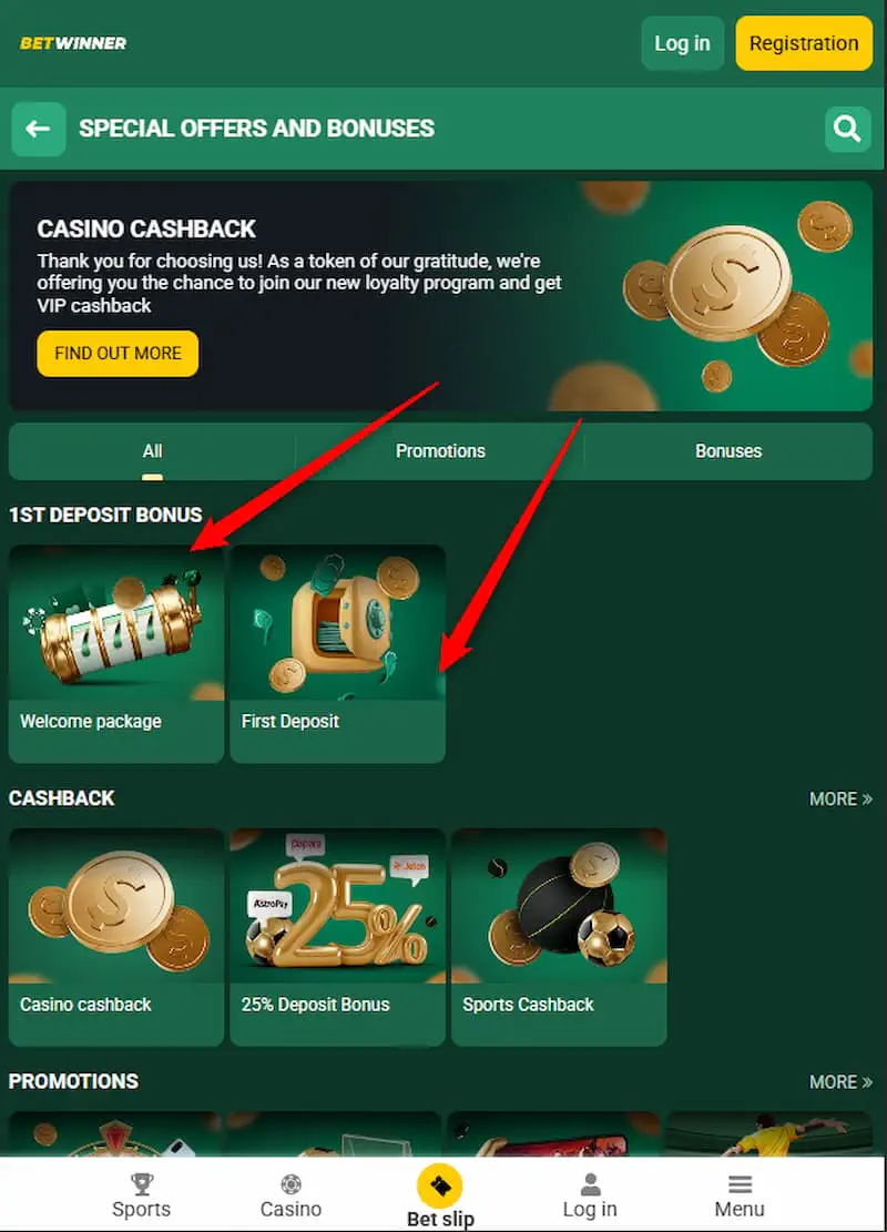Betwinner Welcome bonuses